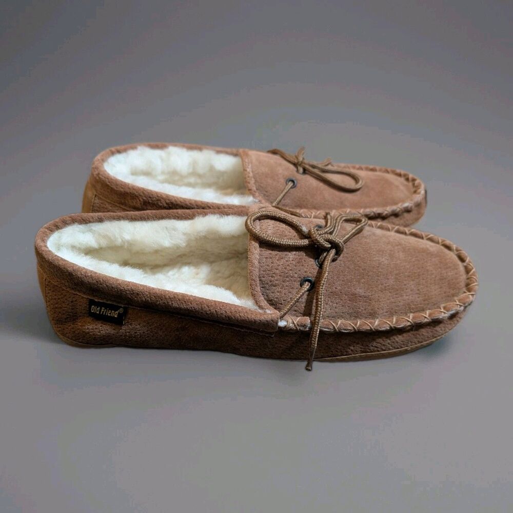 Old Friend Men's Size 13 Suede Leather Sheepskin Lined Moccasin Slippers New